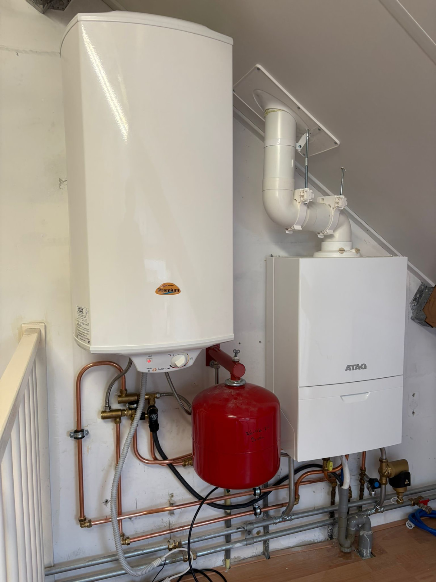 Solar-Cap warmwateraccu gekoppeld aan een bestaande cv-ketel